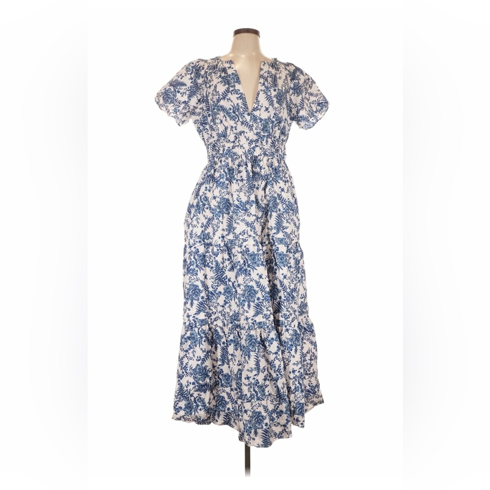 Anthropologie Somerset Maxi Dress Blue White Floral Toile Maeve Large Cotton - Picture 2 of 4